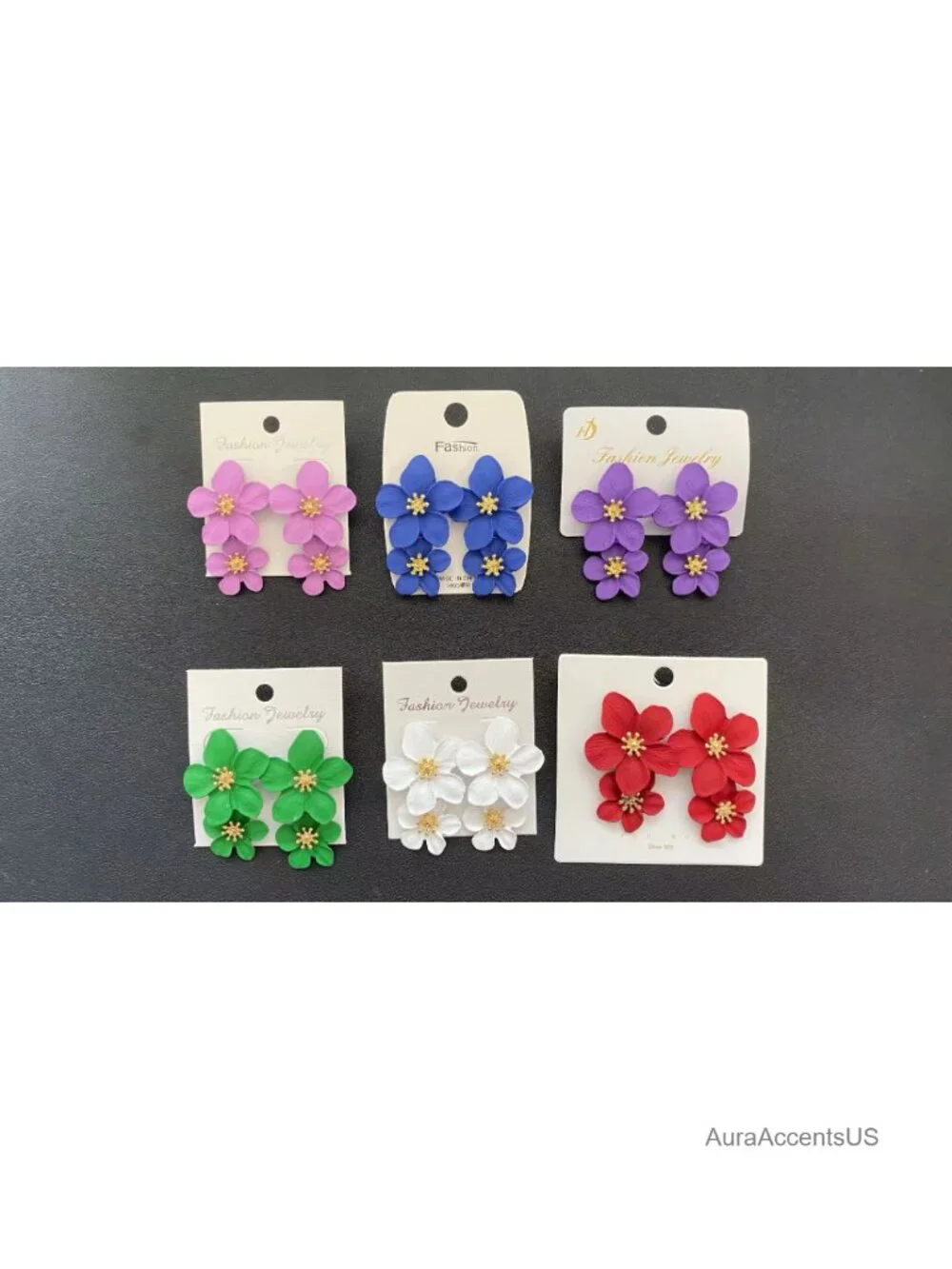 Large Matte Double Yellow Flower Dangle Drop Earrings White Metal Floral Stud